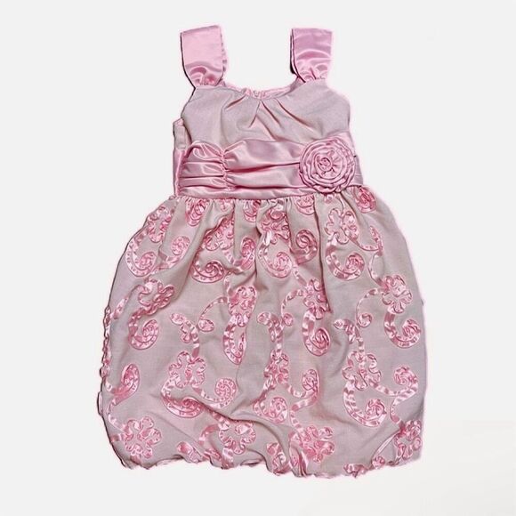 Bonnie Jean Other - Bonnie Jean Girls Pink Rosette Dress Size 8 Knee Length Sleeveless Party